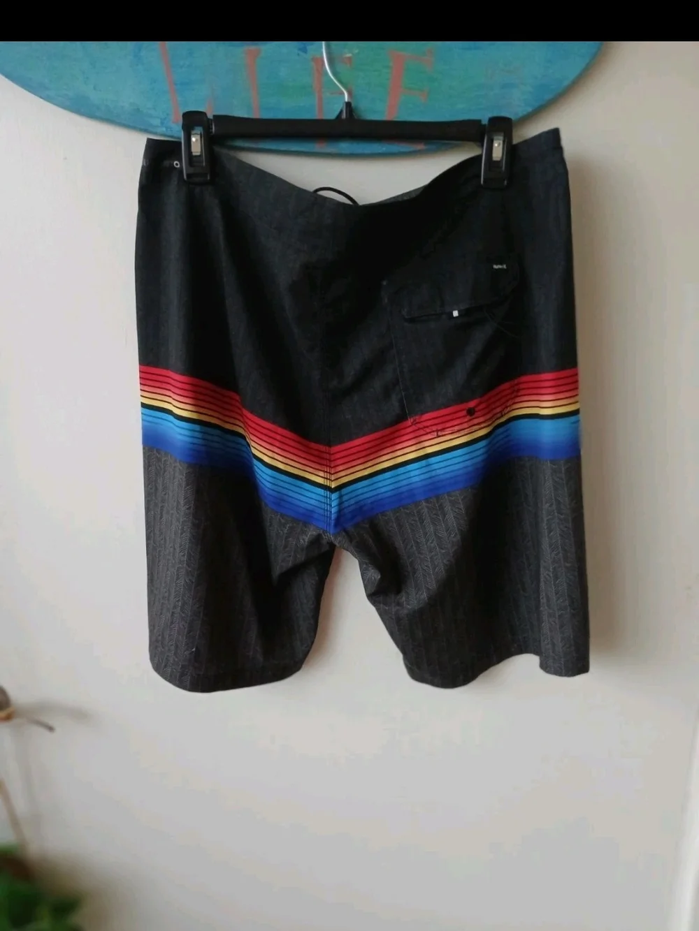 Hurley Men's Black Swim Trunks with Rainbow Stripe Y2K  Sz 33